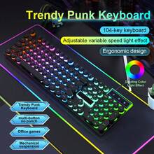 104 Keys Wired Mechanical Gaming Keyboard, Cool Backlight, Adjustable Variable Speed Lighting, Multimedia Shortcut Keys, Ergonomic Design, Punk Keycaps, Multi-Key No Punch, For Windows/PC/Laptop, Gaming Office Universal, White,Free 1 Roll Of Nano Adhesive