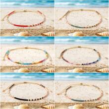 1PC Summer Bohemian Leisure Vacation Style Random Mixed Color Bead Bracelet, INS Colored Fine Rice Bead Adjustable Bracelet, Stackable Summer Beach Couple/Best Friend Bracelet, Suitable For Daily Commuting, Festival Party, Beach Travel, Best Gift For Family And Friends, Summer Gift, Vacation Gift