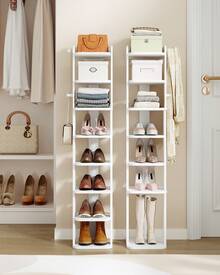 HaluPeit Shoe Rack, Narrow Shoe Storage With 8 Levels, Wooden Shoe Organizer With Hooks, Adjustable, Space-Saving, Suitable For Entrance, Hallway, Living Room, White - White - View 3
