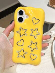 时尚水钻爱心星波浪陨石图案手机壳适用于 16 15 14 13 Pro Max 时尚保护防震后盖