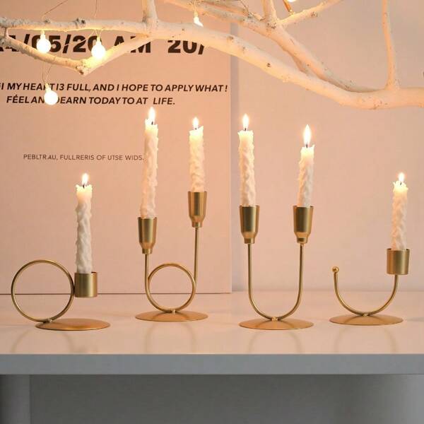 1pc Wrought Iron U-Shaped Double-Head Metal Candlestick Dining Table Candle Utensils Simple And Light Luxury Decorative Ornaments