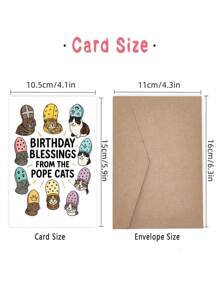 1 PIEZA Tarjeta de felicitación de cumpleaños con diseño de gato con mitra del papa, ilustración adorable, en blanco por dentro, bendiciones humorísticas, regalo para amantes de las mascotas, hombres, mujeres y amigos, tarjeta de cumpleaños felina única