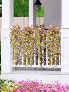 2pcs Artificial Eucalyptus Branches With Silk Purple Orchid Flowers, UV-Resistant Fake Greenery, Realistic Appearance, Suitable For Indoor/Outdoor Planters, Balcony, Windows, Garden Decor, Hanging Floral (Dual Color) - Multicolor - View 10
