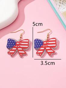 1 Pair Patriotic Bow & National Flag Design Earrings, Suitable For Holiday Wearing, Gift