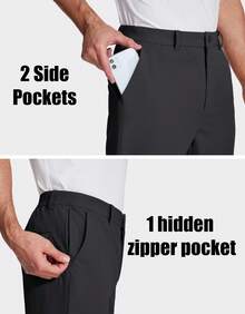 KEFITEVD Men's Golf Pants Stretch Dress Pants Quick Dry Water Resistant Lightweight Flat Front Work Pants Moisture Wicking - 黑色 - 查看 4