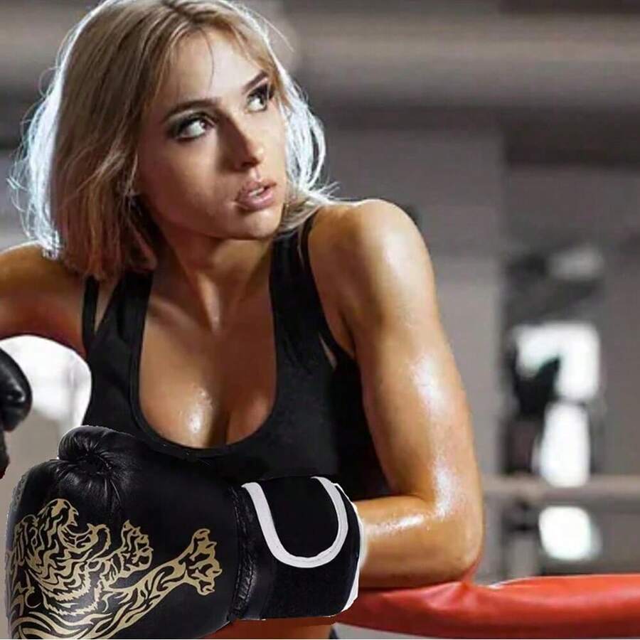 1 对虎拳散打格斗跆拳道武术拳击手套拳击手套 PU 皮革虎纹格斗手套，拳击手套用于手部保护，男女成人拳击手套 - 彩色 - 查看 1