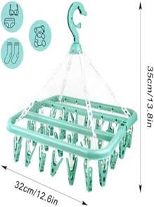 Suszarka do skarpet, wieszak na ubrania z 32 klipsami, wieszak na ubrania do wewnątrz i na zewnątrz, składana obrotowa suszarka do ubrań, odpowiednia do bielizny, skarpetek, małych części garderoby, do użytku na zewnątrz i na balkonie - oszczędzająca miejsce, bez zasilania, wisząca linka na ubrania, wieszak na ubrania, pralnia