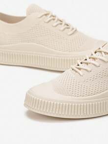 Mesh Sneakers With Embossed Sole For Daily Wear - Beige - View 4