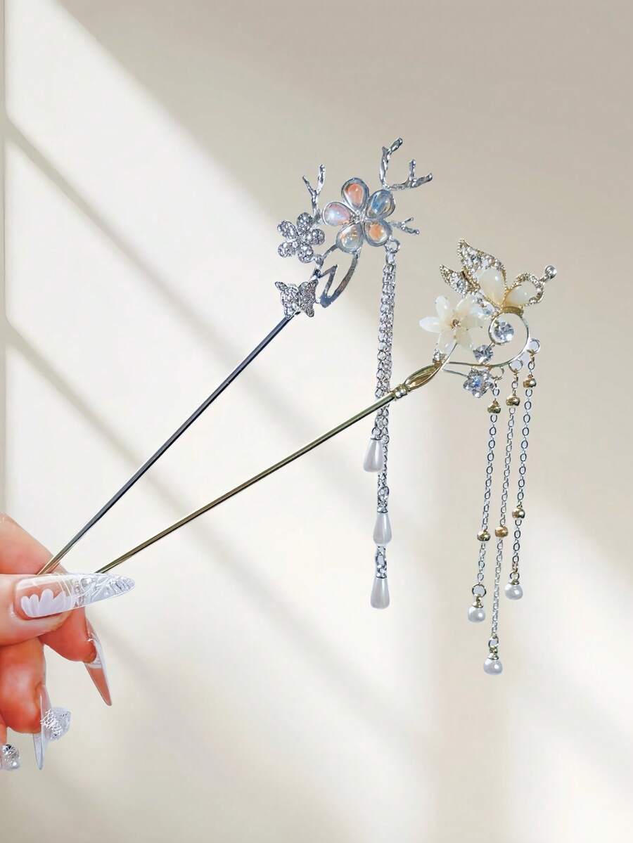1 pieza Horquilla para el cabello de mujer de estilo chino con piedras de cinco colores, de alta clase, bohemia y retro, con borla de cristal y ojo de gato dorado, accesorio de cabello elegante y personalizado, regalo para amigas y novias