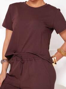 Women's Sweatsuit Set Shorts And Cropped Top - Rỉ Nâu - Xem 3