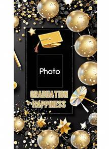 1pc Customizable Photo Backdrop, Black & Gold Graduation Season College Graduation Party Decoration For Entrance, Porch Background