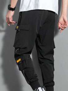 Joggers de hombre estilo Hip Pop Multibolsillos Cintura con cordón Street Style - Negro - Ver 5