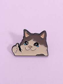 1pc Cartoon Strong Cat Thumbs Up Enamel Badge, Cute Sad Crying Cat Brooch, Backpack Lapel Pin Decor, Gift For Kids And Friends - Multicolor - View 3