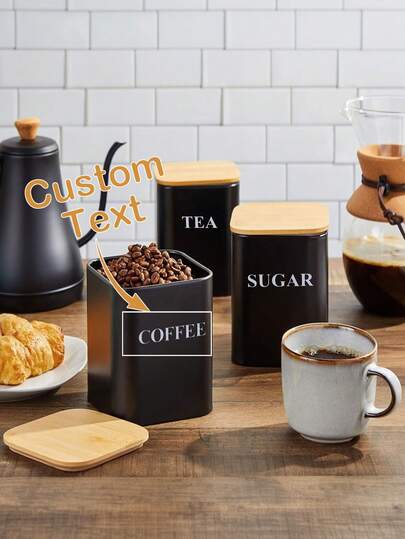 1pc Customized Storage Tin Can With Bamboo Lid, Square Tea, Coffee, Candy, Spice Metal Container, Kitchen Storage, Housewarming Party Gift