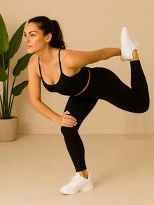 Fitness Leggings In Ribbed Knit – High Waist, Seamless And With High Elasticity Lifts Bum Bum - 黑色 - 查看 6