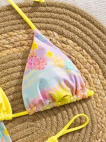 女士新款欧美撞色比基尼套装，可爱性感吊带沙滩度假泳装，夏季