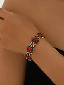 1 pieza Brazalete de piedra verde vintage para mujer, joyería de declaración de estilo bohemio