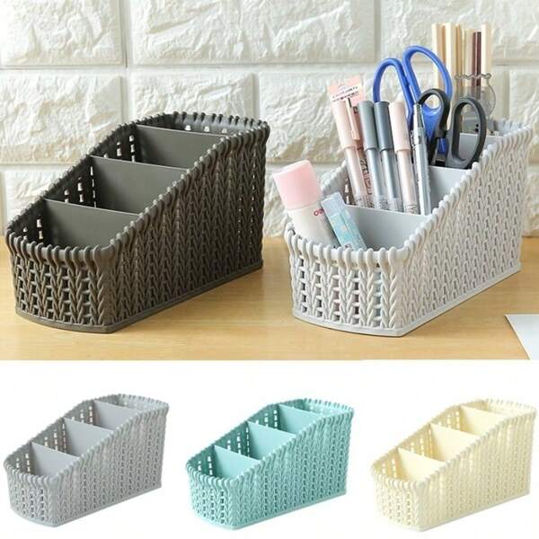 1pc Office School Plastic Storage Box Desktop Finishing Box Cosmetics Case Saving Space Organizer, School Supplies,Back To School
