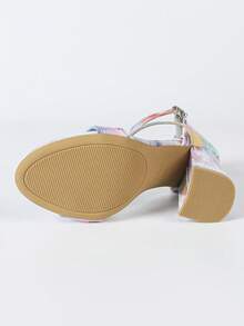 Giày cao gót đế thô 10cm màu hồng ánh kim cho cô dâu hở mũi, quai ngang mắt cá chân kiểu Pháp thanh lịch, thời trang đa năng - Nhiều màu - Xem 11