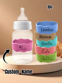 1/2/6Pcs Custom Name Baby Bottle Labels, Personalized Children's Water Bottle Name Bands, Customized Reusable Silicone Cup Bands Labels, Customizable Non-Slip Name Bands, 5.4x2.5cm, 6 Colors: Blue/Green/Water Lake Blue/Orange/Pink/Yellow,Back To School Fashion - Style a - View 2
