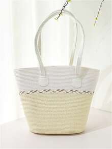 Nuovo set di cappello di paglia e borsa da donna con decorazione a fiocco, cappello di paglia estivo da spiaggia, borsa shopping, borsa per telefono, adatto per all'aperto, casual, viaggi, spiaggia - A - Visualizzare 13