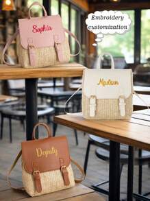 Haftowany plecak z nadrukiem. Letni, nowy plecak o dużej pojemności, prosta i lekka torba pleciona. Świetny prezent dla mamy na Dzień Matki, idealny na letnie wakacje, spacery po plaży i zakupy na wyspie.