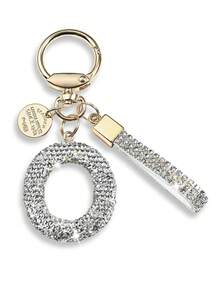 白色首字母钥匙扣礼物，适合女士女孩闪亮可爱背包汽车钥匙配件挂绳汽车配件包饰背包学校哥特式 Y2k 包挂绳带身份证夹汽车配件包饰