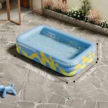 1 pieza Piscina inflable, piscina de agua plegable para familia en el patio trasero, piscina de playa al aire libre, piscina de baño interior, disponible en colores rosa y azul, artículos esenciales de playa, accesorios de playa, flotador de piscina - Azul - Ver 10