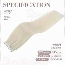 20PCS 50G Blonde Tape In Extensions Real Human Hair Color 60# Platinum Blonde Natural Seamless Tape In Hair Extensions Human Hair  Double Sided 16-26 Inch Hair Extensions Tape Ins Add Volume For Woman Everyday Hairstyle Cosplay Party Halloween Use - S60 - 查看 3