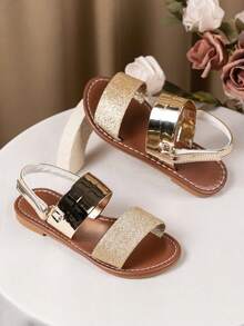 2026新款儿童凉鞋，波西米亚风，亮面皮革凉鞋，时尚水钻凉鞋，沙滩凉鞋，亮片鞋面凉鞋，亮片凉鞋 - 金色 - 查看 4