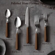 CAROTE 20Pcs Silverware Set, Stainless Steel Flatware Set With Khaki Handle, Dining Tableware Cutlery Set For 4, Utensil Sets For Home Restaurant, Mirror Polished Spoon And Fork Set, Dishwasher Safe - 棕色 - 查看 2