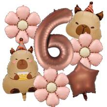 7pcs 40inch Caramel Chocolate Foil Number Capybara Theme Balloon Daisy Flowers Birthday Party Decoration