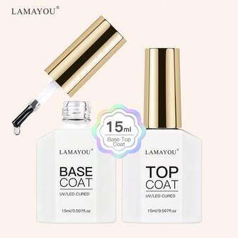 Glossy Top Coat And Base Coat Set - No Wipe Shine Top Coat Long Lasting LED Nail Lamp For Gel Nail Polish Salon Quality Nail Manicure Gifts, 2pcs 15ML