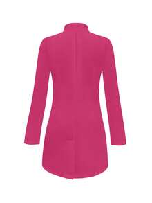 Solid Color Long Sleeve Casual Zipper Front Pocket Laboratory Jacket Lab Coat - Rose Red - View 2