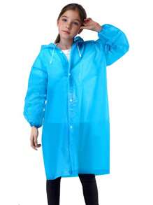 1pc Kids' Hooded EVA Raincoat, Portable, Casual, Long Sleeve, Solid Color, Slight Stretch, Super Loose Fit, For Boys And Girls, 8-10 Years Old, For Hiking, Outdoor, Weekend Casual, Fall, Spring, Summer, Winter, Thick, Back To School""Back To School Gifts For Boys&Girls"