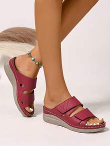 Sandalias casuales para mujer con suela gruesa y ligera, ajustables con , con plantilla de masaje y elevadas, para uso en exteriores en verano - Burdeos - Ver 6