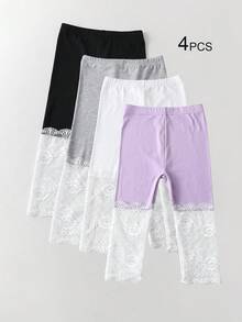 Conjunto de 4/3/2/1 Peças Leggings Capri com Renda para Meninas, Cor Sólida/Contraste, Leve, Meia-Calça Casual 3/4, Fofo & Moderno, Estilo Princesa, Adequado para Uso Diário, Meia-Calça Macia & Confortável, Adequado para Estudantes Combinarem com Tops, Saias, Temporada de Volta às Aulas - Multicolorido - Visão 86