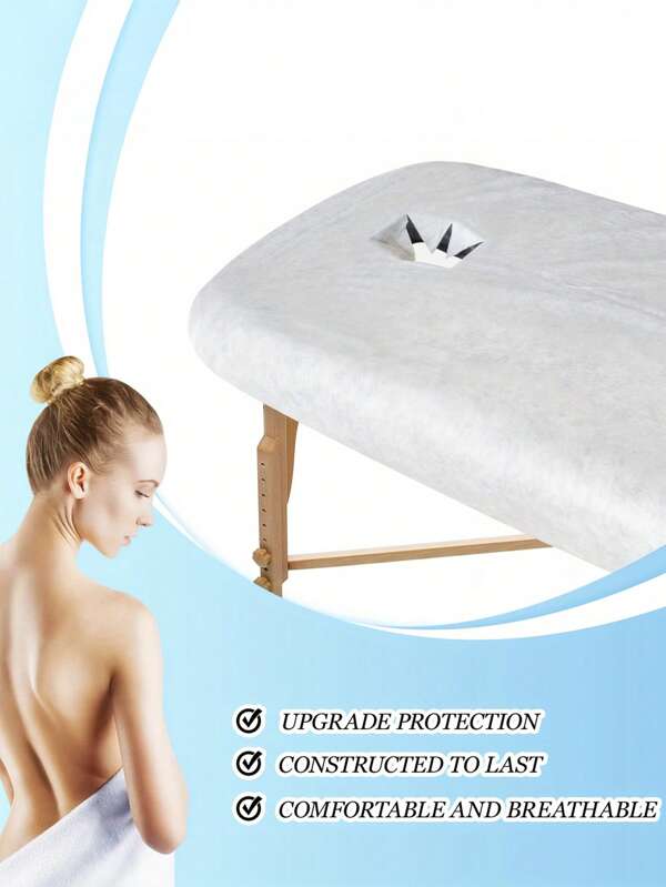 1/5/10PCS Disposable Massage Table Sheet Mattress With Holes, Heavy Duty Elastic Disposable Bed Cover, Breathable Disposable Bed Sheet Mattress For Spa Massage Beauty Salon, White Non-Woven Fabric