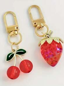 Two-Pack Simulated Resin Fruit Keychain Cute Portable Bag Charm Strawberry Cherry Accessories Purse Pendan Car Accessories