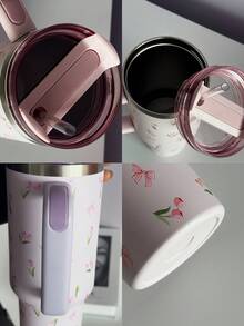 1 件 40 盎司-14 盎司大容量郁金香蝴蝶结隔热杯带手柄，不锈钢真空隔热旅行杯，适用于汽车、学校、办公室、户外、健身房、家居、女性和青少年礼物、节日和生日（带吸管） - 彩色 - 查看 11