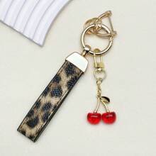 TTOBS 1pc Handmade Leopard Leather Car Key Chain With Cute Cherry Pendant - , Fashionable And Multifunctional Backpack Key Chain, The Perfect Accessory For Backpacks. The Perfect Gift For Valentine's Day, And An Excellent Gift For Your Beloved Girlfriend.