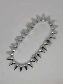 1pc Punk Hip-Hop Silver Cone Rivet Choker Necklace, Exaggerated Teardrop Design Suitable For Summer Beach Vacation, Unisex - Multicolor - View 5