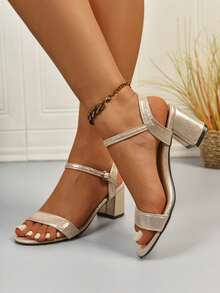 2024 European & American Style Chunky Heel Strap High Heel Women's Gold Fashion Sandals - Gold - View 4