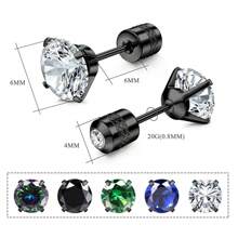 Cubic Zirconia Stainless Steel Earrings For Men - Multi-Color Gemstone Studs, Black Hypoallergenic Earrings, Everyday Jewelry Gift For Him (5 Packs/1-Pair Options)