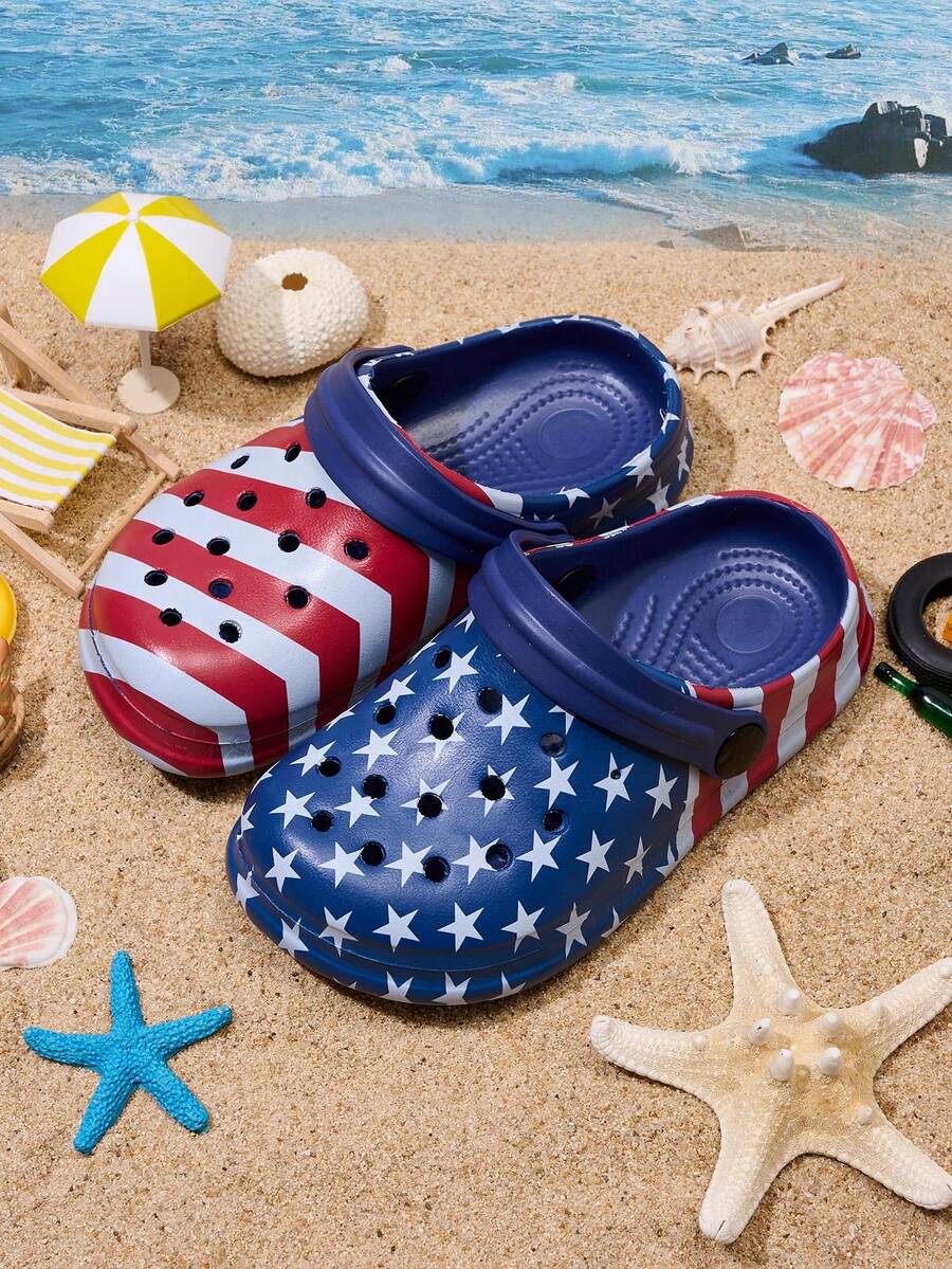 1 Pair Boys' Comfortable Fashionable Casual Cool Star Print Lightweight Breathable Cartoon Outdoor Indoor Sandals, Suitable For All Seasons - Navy Blue - View 1