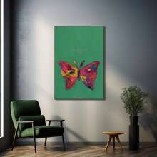 1pc Colorful Butterfly Decor On Green Prints Canvas Painting "Vibrant Butterfly On Green Background" Decor For Bedroom ,Living Room ,Office Room ,Wall Decor