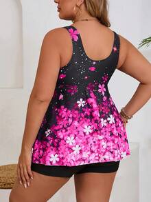Plus Size Women's High Waist Printed Bikini Swimsuit Set, Shiny Beach Wear Swimsuit - Pink - View 6