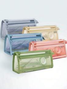 Estojo Morandi 4 peças, estilo Ins, simples, transparente, de malha, dupla camada, grande capacidade, para exame de estudante, bolsa de armazenamento de papelaria, volta às aulas, material escolar, estojo para lápis, mochila escolar