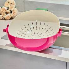 Cesta práctica de plástico de doble capa para verduras y frutas con rotación, colador multicolor para lavado, almacenamiento de cocina