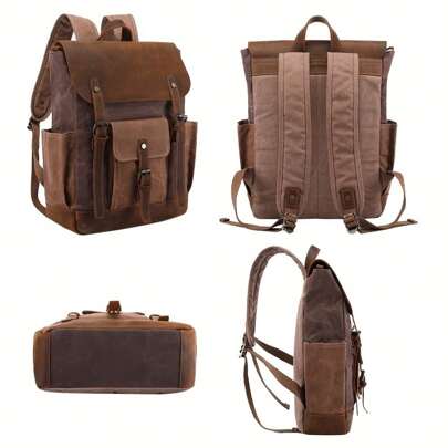 Local Shipping Canvas Retro Brown Laptop Backpack Men's Travel Computer Bag